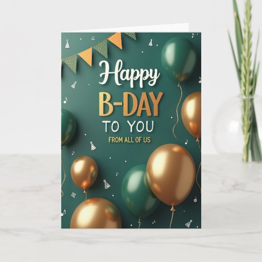 Carte d'anniversaire sarcelle or (Devant)