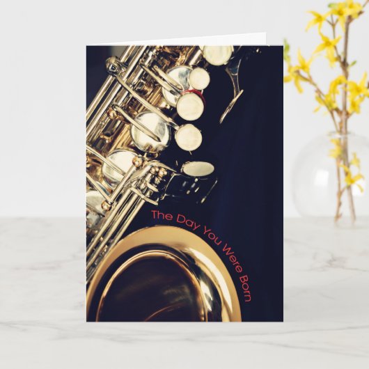 Carte d'anniversaire saxophone (Fleur jaune)