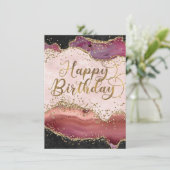 Carte d'anniversaire scintillante en agate rose et (Debout devant)