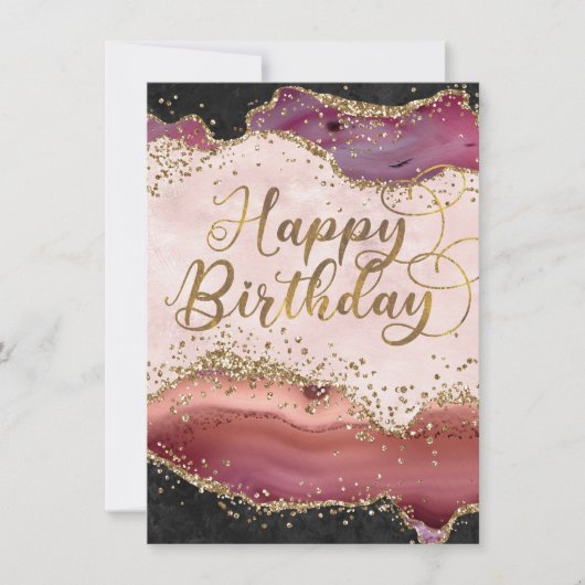Carte d'anniversaire scintillante en agate rose et (Devant)