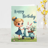 Carte d'anniversaire scooter sucré (Fleur jaune)