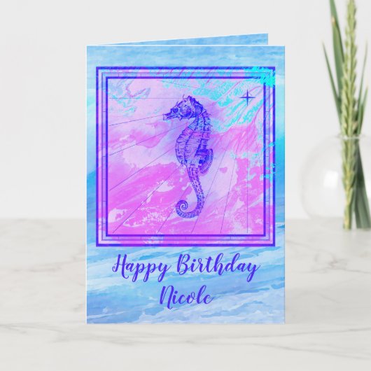 Carte d'anniversaire Seahorse avec Arrière - plan  (Devant)
