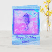 Carte d'anniversaire Seahorse avec Arrière - plan  (Fleur jaune)