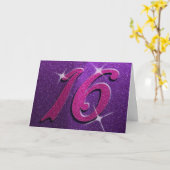 Carte d'anniversaire seize ans rose et violet (Fleur jaune)