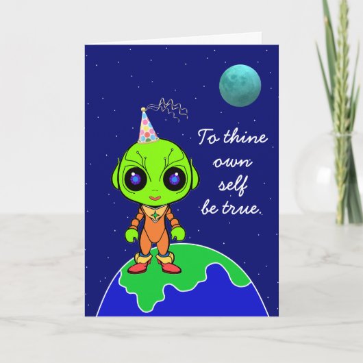 Carte d'anniversaire shakespearienne avec un alien (Devant)