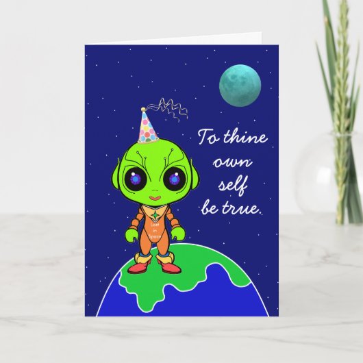 Carte d'anniversaire shakespearienne avec un alien (Devant)