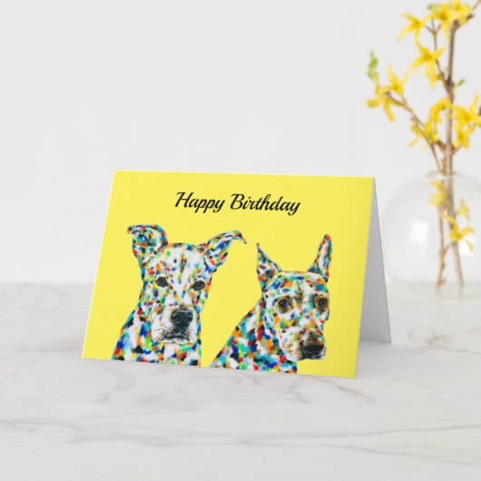 Carte d'anniversaire Shephard Shar pei & Pitbull L (Fleur jaune)