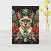 Carte d'anniversaire Siamese Cornish Rex Floral Vi (Fleur jaune)
