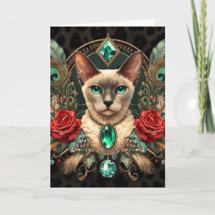 Carte d'anniversaire Siamese Cornish Rex Floral Vi