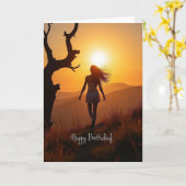 Carte d'anniversaire Silhouette de coucher de sole (Fleur jaune)
