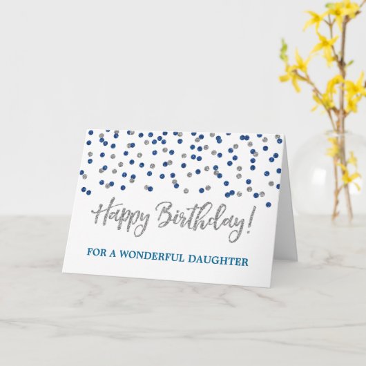Carte d'anniversaire Silver Blue Confetti (Fleur jaune)