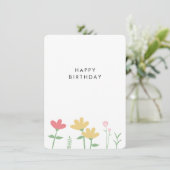 Carte d'anniversaire simple Fleur sauvage rose (Debout devant)