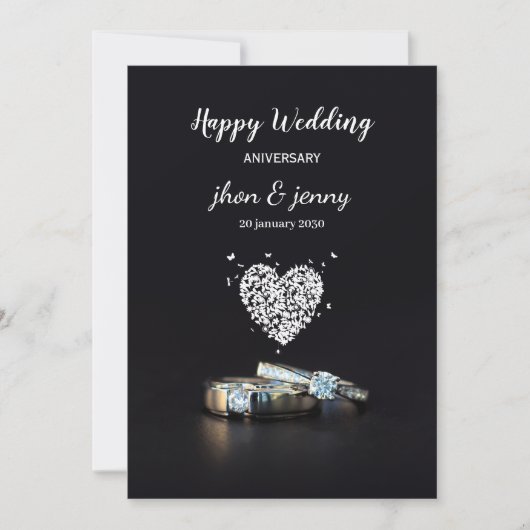 Carte d'anniversaire simple Mariage noir (Devant)