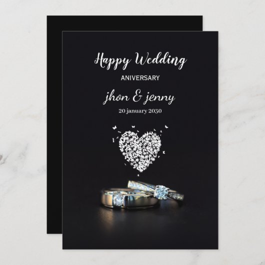 Carte d'anniversaire simple Mariage noir (Devant / Derrière)