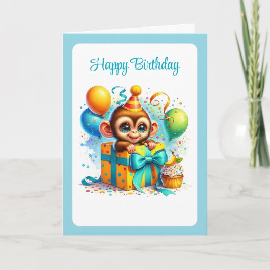 Carte d'anniversaire singe (Devant)