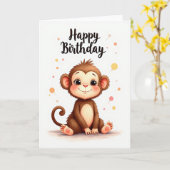 Carte d'anniversaire Singe Mignon (Fleur jaune)