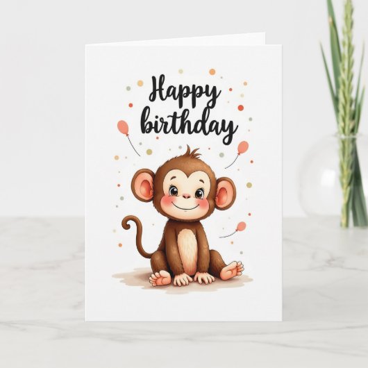 Carte d'anniversaire Singe Mignon (Devant)
