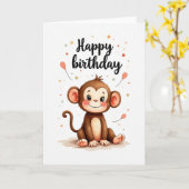 Carte d'anniversaire Singe Mignon (Fleur jaune)
