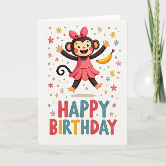 Carte d'anniversaire Singe Rose (Devant)