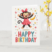Carte d'anniversaire Singe Rose (Fleur jaune)