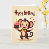 Carte d'anniversaire Singe Sourire (Fleur jaune)