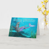 Carte d'anniversaire - Sirène - Paysage sous-marin (Fleur jaune)