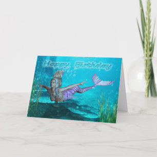 Carte d'anniversaire - Sirène - Paysage sous-marin