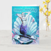 Carte d'anniversaire - Sirène - Paysage sous-marin (Fleur jaune)