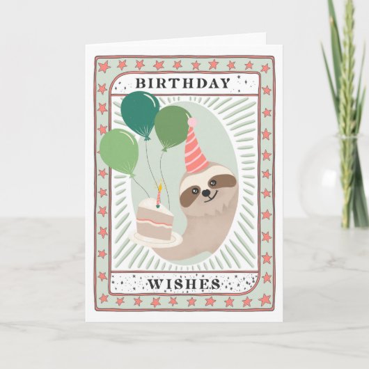 Carte d'anniversaire Sloth | Carte de gâteau de vo (Devant)