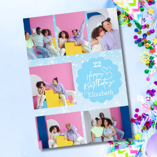 Carte d'anniversaire Snowy Blue 7 Collage photo po