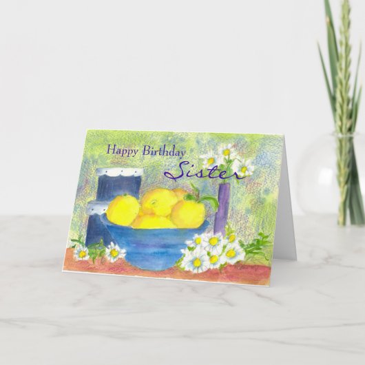 Carte d'anniversaire soeur Citron Daisy Aquarelle (Devant)