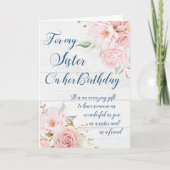 Carte d'anniversaire Soeur Fleurs Roses Rustiques (Devant)