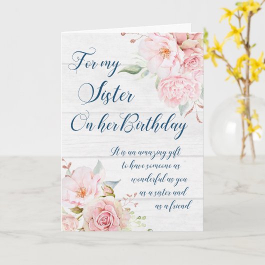 Carte d'anniversaire Soeur Fleurs Roses Rustiques (Fleur jaune)