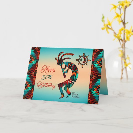 Carte d'anniversaire Southwest Kokopelli (Fleur jaune)