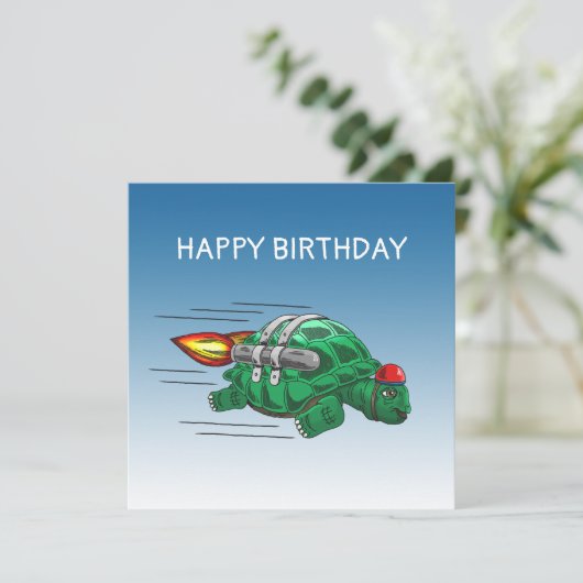 Carte d'anniversaire Speed Rocket Turtle (Debout devant)