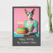 Carte d'anniversaire | Sphynx Chat Lady avec Gâtea (Devant)