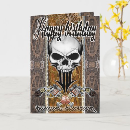 Carte d'anniversaire steampunk (Fleur jaune)