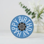 Carte d'anniversaire Steampunk Blue Wheel Joyeux A (Debout devant)