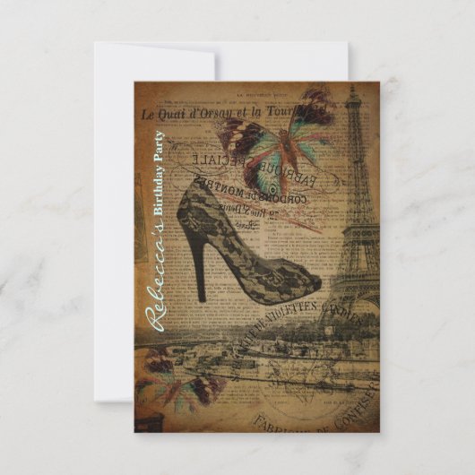carte d'anniversaire stylet girly parisienne à la (Devant)