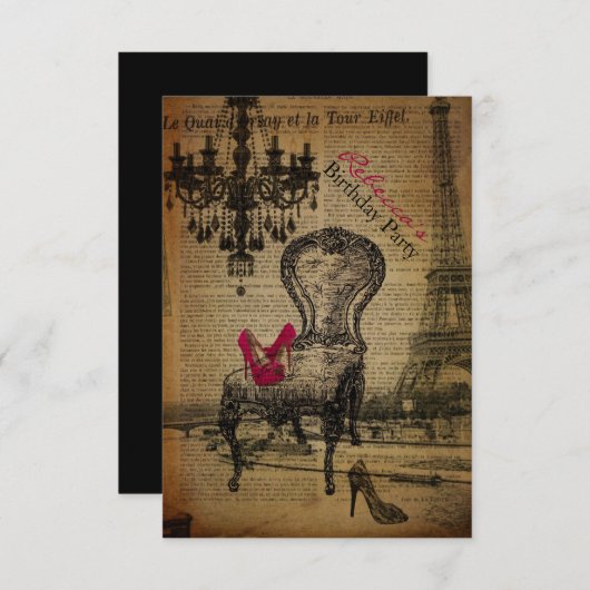 carte d'anniversaire stylet girly parisienne à la (Devant / Derrière)