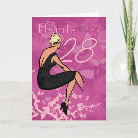 Carte d'anniversaire stylish 28th - Femme moderne  (Devant)