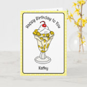 Carte d'anniversaire sucrée Crème glacée Sundae (Fleur jaune)