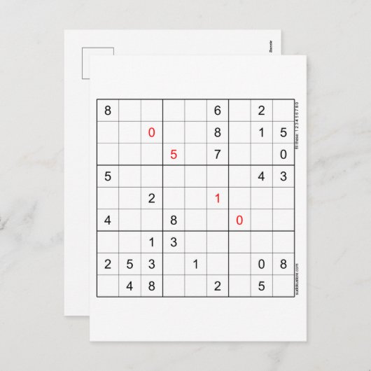 Carte d'anniversaire Sudoku 05-10 (Devant / Derrière)