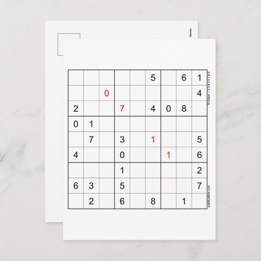 Carte d'anniversaire Sudoku 07-11 (Devant / Derrière)