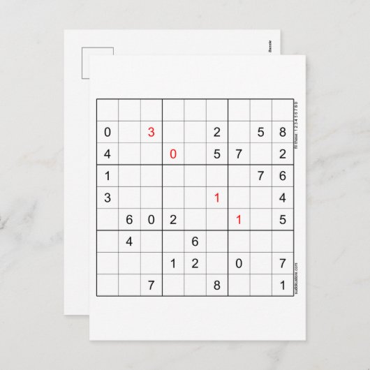 Carte d'anniversaire Sudoku 30-11 (Devant / Derrière)