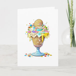 Carte d'anniversaire Sundae crème glacée lunaire