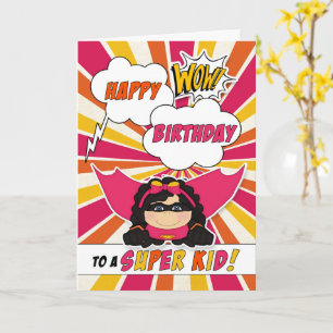 Carte d'anniversaire super enfants rose bande dess