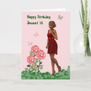 Carte d'anniversaire Sweet 16 avec Jeune Dame
