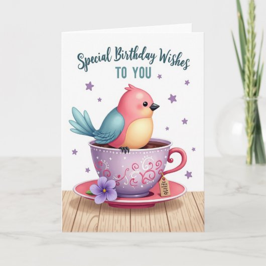 Carte d'anniversaire Sweet Bird Teacup (Devant)