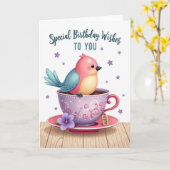 Carte d'anniversaire Sweet Bird Teacup (Fleur jaune)